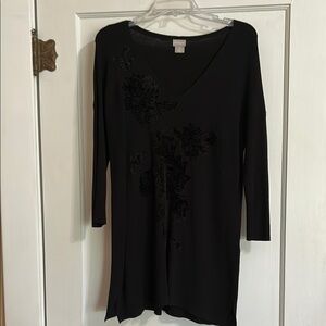 Chico's Black Asymmetrical Embellished 3/4 Sleeve Tunic